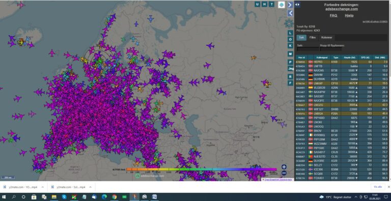 Oppdatering flyaktivitet sivilt og militært 03.09 2021 kl. 11.45.