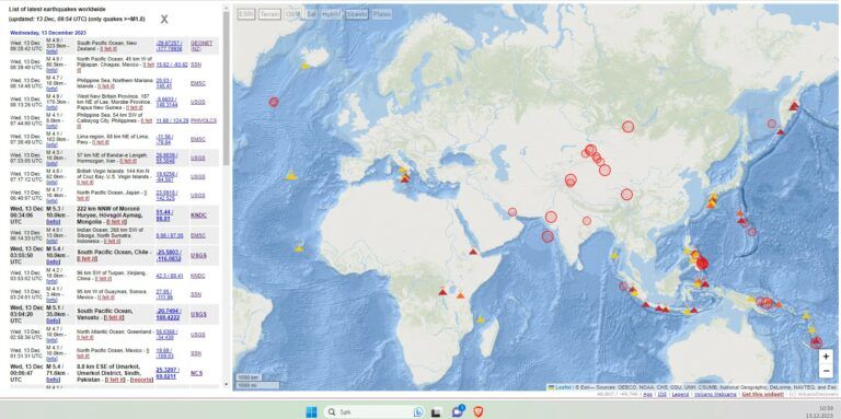 Jordskjelv og havs temeratur 13.12 2023